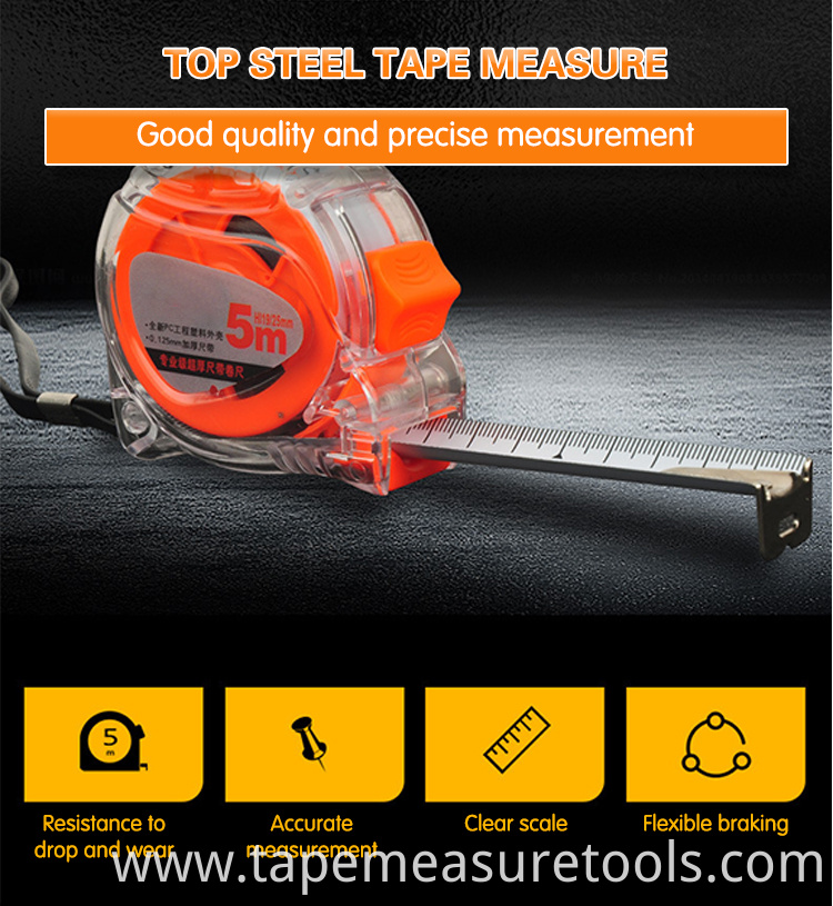 high quality fall resistant industrial transparent tape measure stainless steel measuring tape